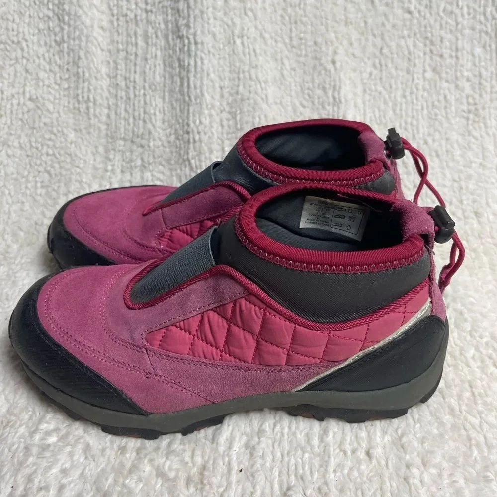 LANDS END Snow Trekker 394044 Pink ,Gray& Black Quilted Ankle Boots SZ8.5B
